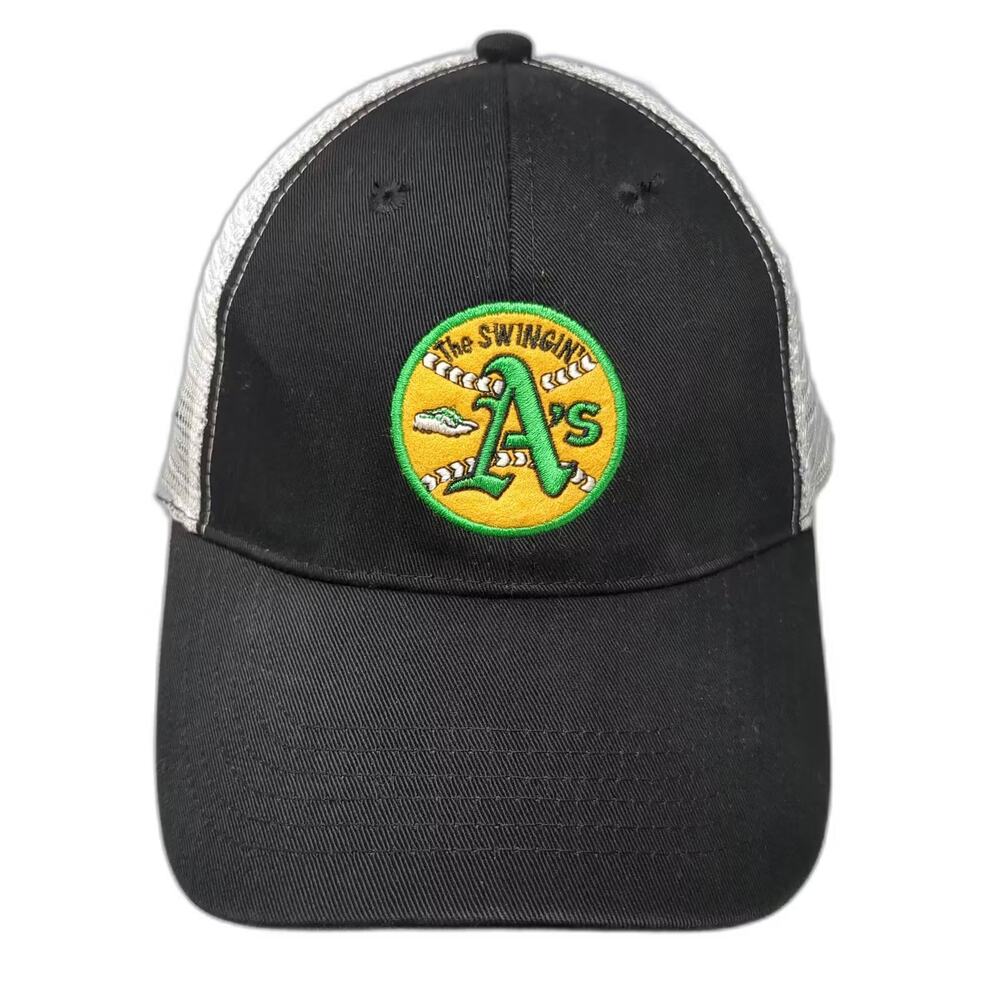 BD&A Trucker Hat Black White One Size Swingin' A's Embroidered Mesh Snapback